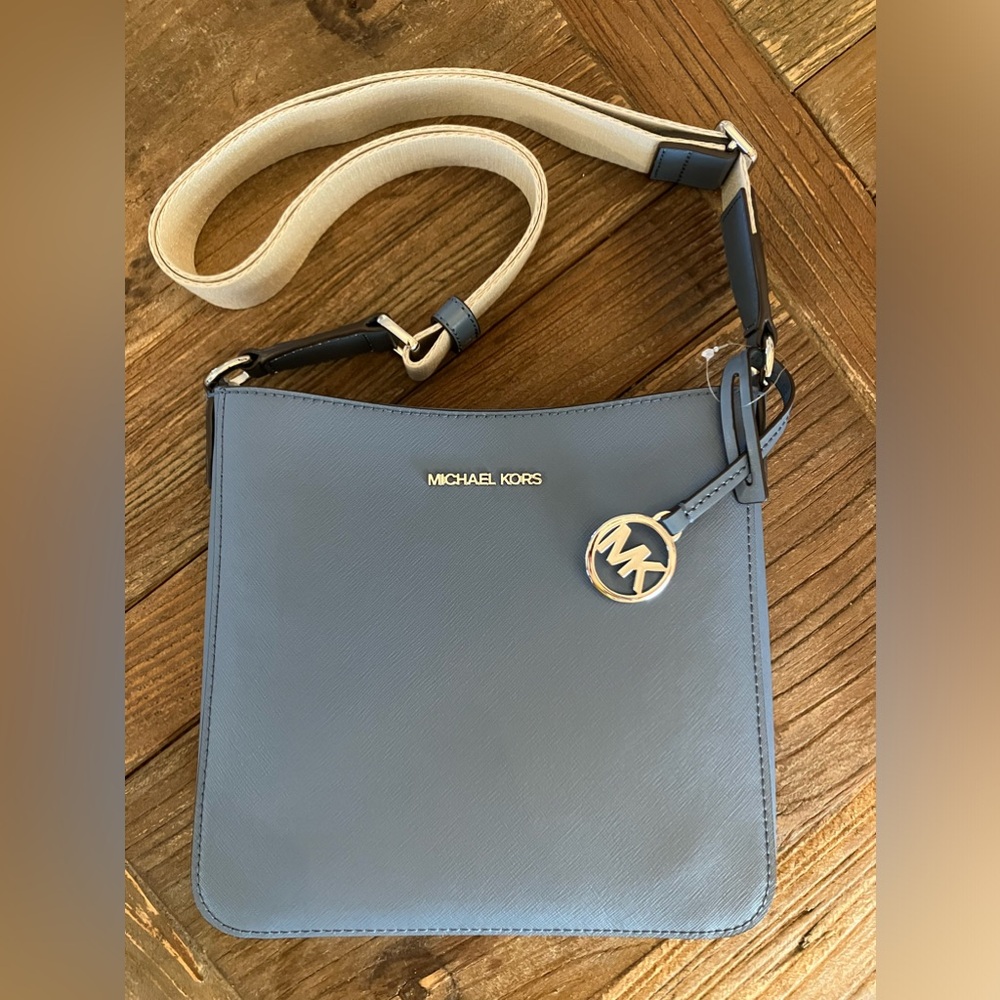 Michael Kors Blue Jet Set Messenger Crossbody Handbag